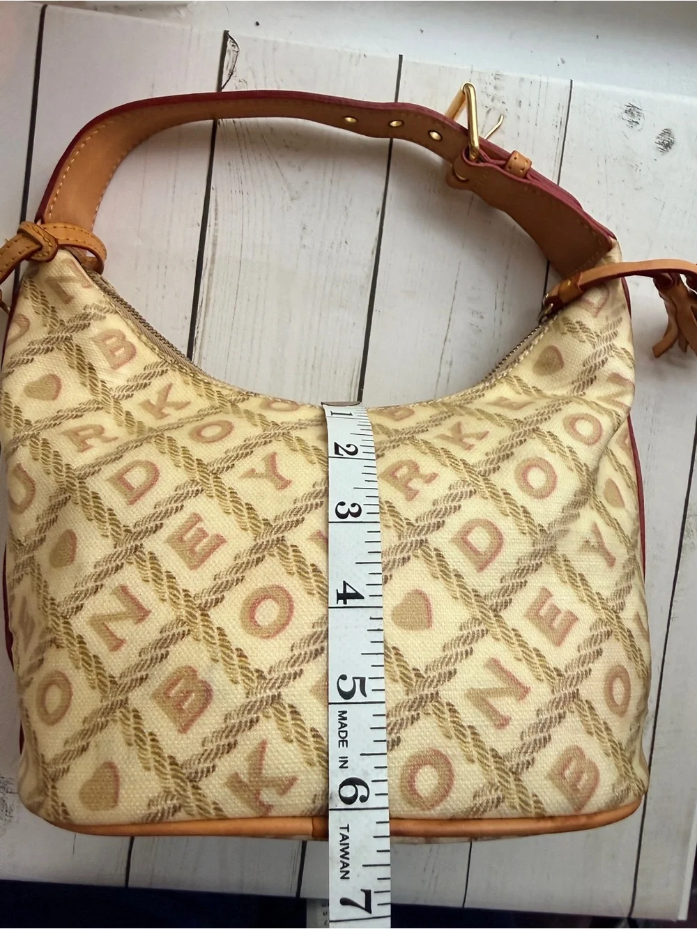 Dooney & Bourke | Vintage Y2K Cream Crossword Logo Mini Hobo Bag